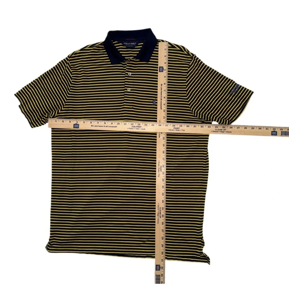 Polo Golf Ralph Lauren Performance Polo Yellow Navy Stripe Winged Logo Men’s L